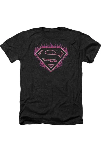 Gildan Superman Fuchsia Flames Adult Heather Tee / T-shirt In Black