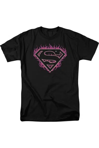Gildan Superman Fuchsia Flames Short Sleeve Adult Tall Tee / T-shirt In Black