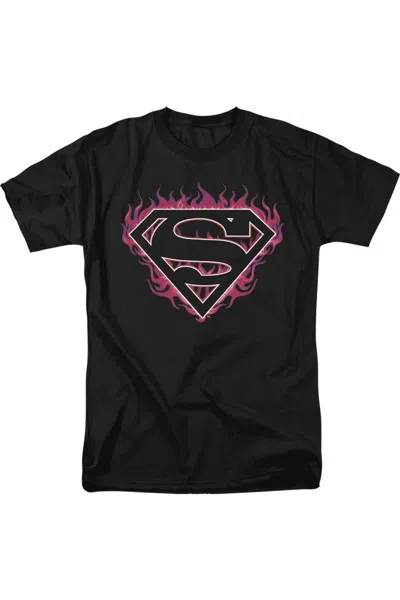 Gildan Superman Fuchsia Flames Short Sleeve Adult Tee / T-shirt In Black