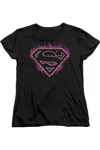 Gildan Superman Fuchsia Flames Short Sleeve Womens Tee / T-shirt In Black