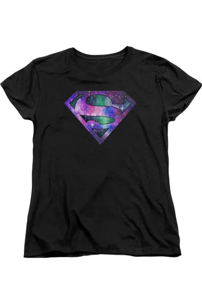 Gildan Superman Galaxies Shield Short Sleeve Womens Tee / T-shirt In Black