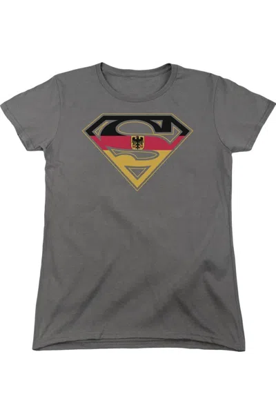 Gildan Superman German Shield Short Sleeve Womens Tee / T-shirt In Pink