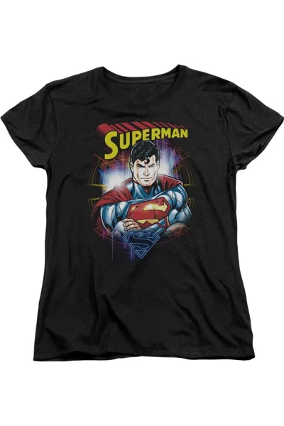 Gildan Superman Glam Short Sleeve Womens Tee / T-shirt In Black