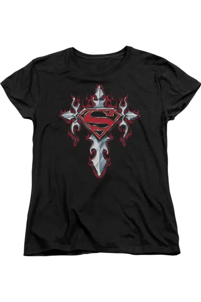 Gildan Superman Gothic Steel Logo Short Sleeve Womens Tee / T-shirt In Black