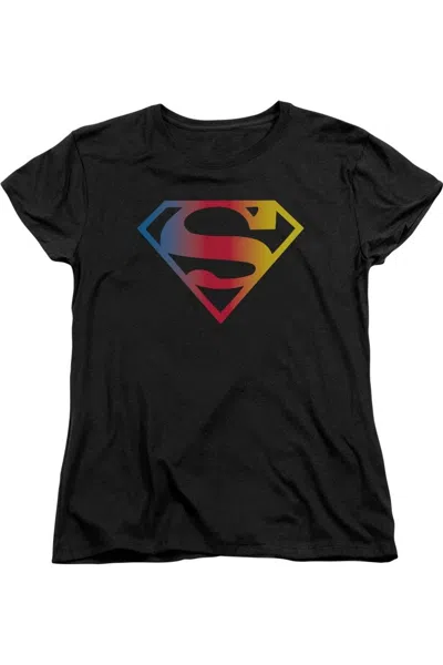 Gildan Superman Gradient Superman Logo Short Sleeve Womens Tee / T-shirt In Black