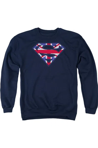 Gildan Superman Great Britian Shield Adult Crewneck Sweatshirt In Blue