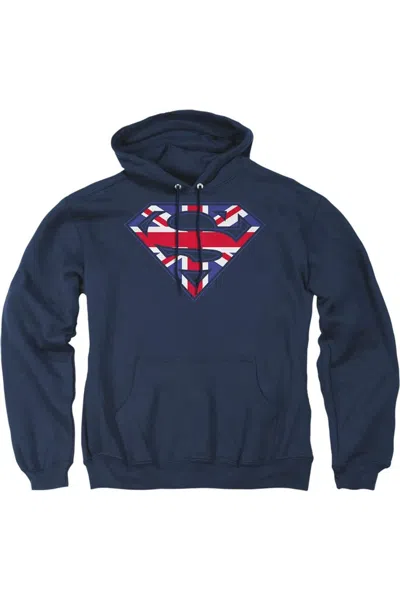 Gildan Superman Great Britian Shield Adult Pull Over Hoodie / Hooded Sweatshirt In Blue