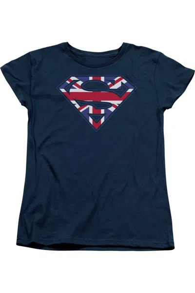 Gildan Superman Great Britian Shield Short Sleeve Womens Tee / T-shirt In Blue