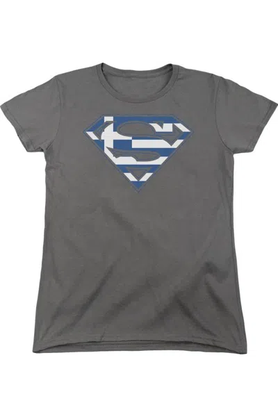 Gildan Superman Greek Shield Short Sleeve Womens Tee / T-shirt In Gray