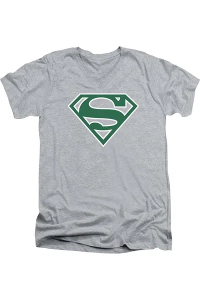 Gildan Superman Green & White Shield Short Sleeve Adult V Neck Tee / T-shirt In Multi