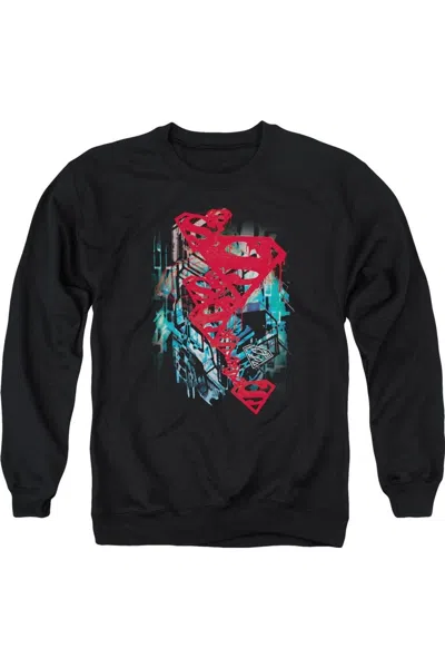 Gildan Superman Gritty Adult Crewneck Sweatshirt In Black