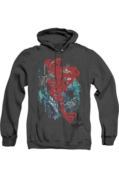 Gildan Superman Gritty Adult Heather Hoodie / Hooded Sweatshirt In Black