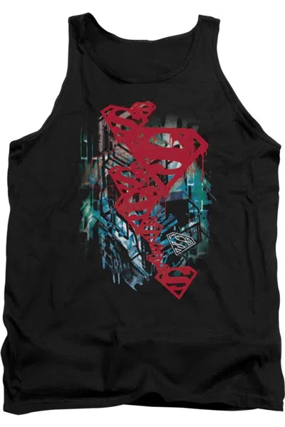 Gildan Superman Gritty Adult Tank Top In Black