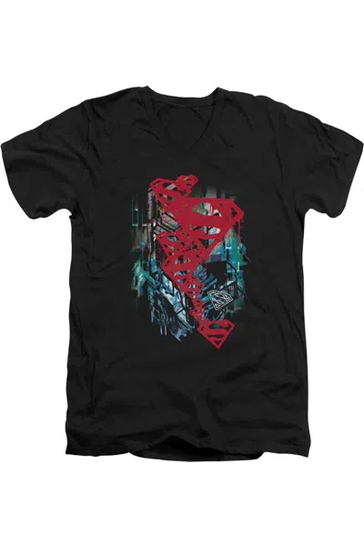 Gildan Superman Gritty Short Sleeve Adult V Neck Tee / T-shirt In Black