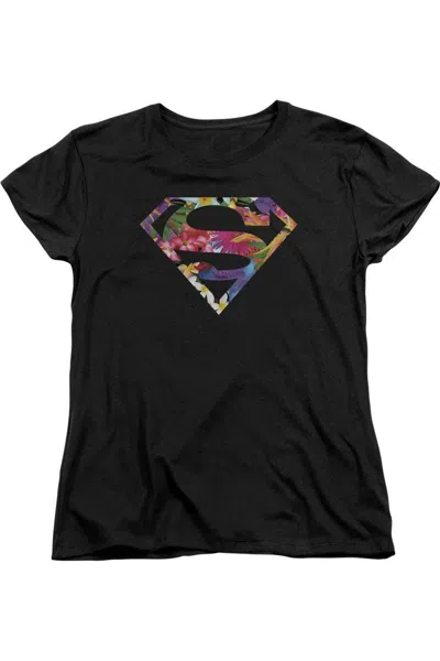 Gildan Superman Hawaiian Shield Short Sleeve Womens Tee / T-shirt In Black