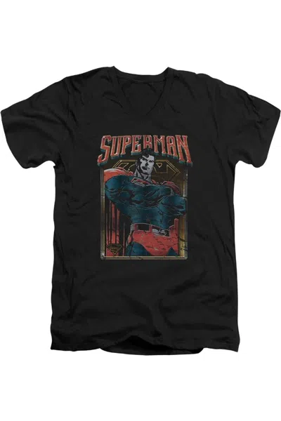 Gildan Superman Head Bang Short Sleeve Adult V Neck Premium Cotton Tee / T-shirt In Black
