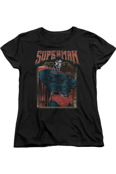Gildan Superman Head Bang Short Sleeve Womens Tee / T-shirt In Black