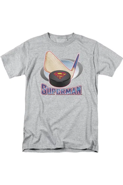 Gildan Superman Hockey Stick Short Sleeve Adult Tee / T-shirt In Gray