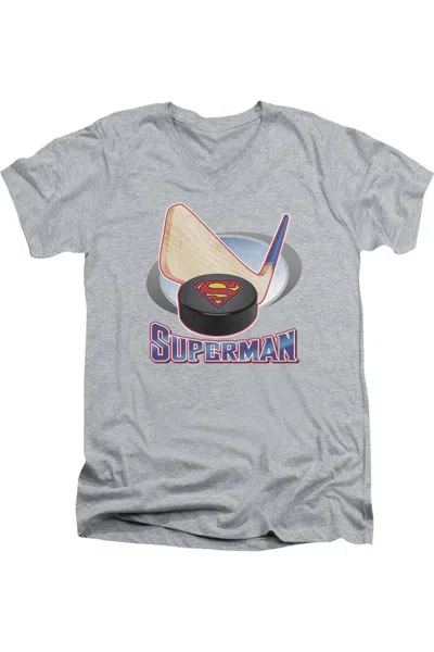 Gildan Superman Hockey Stick Short Sleeve Adult V Neck Tee / T-shirt In Multi