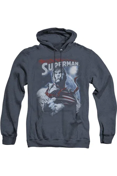Gildan Superman Honor And Protect Adult Heather Hoodie / Hooded Sweatshirt In Blue