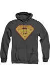Gildan Superman Hot Steel Shield Adult Heather Hoodie / Hooded Sweatshirt In Black