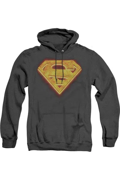 Gildan Superman Hot Steel Shield Adult Heather Hoodie / Hooded Sweatshirt In Black