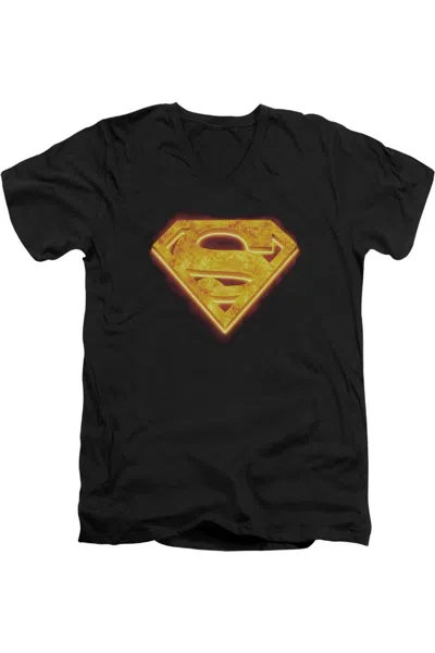 Gildan Superman Hot Steel Shield Short Sleeve Adult V Neck Tee / T-shirt In Black