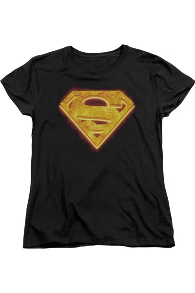 Gildan Superman Hot Steel Shield Short Sleeve Womens Tee / T-shirt In Black