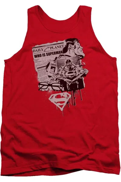 Gildan Superman Identity Adult Tank Top In Red
