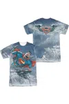 Gildan Superman In Formation (front/back Print) Short Sleeve Adult Poly Crew Tee / T-shirt In White
