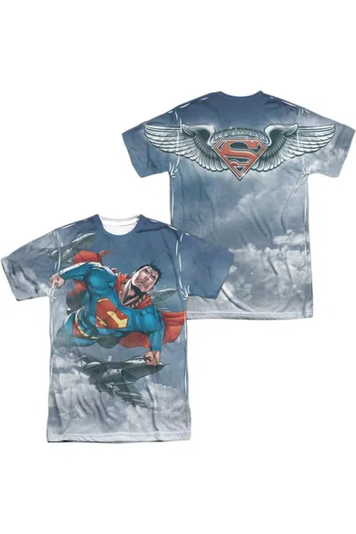 Gildan Superman In Formation (front/back Print) Short Sleeve Adult Poly Crew Tee / T-shirt In White
