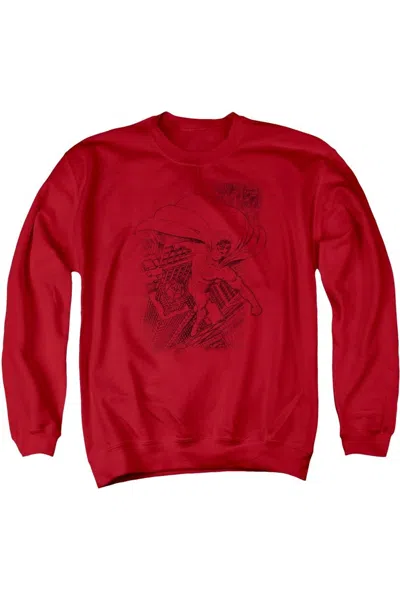 Gildan Superman In The City Adult Crewneck Sweatshirt In Red