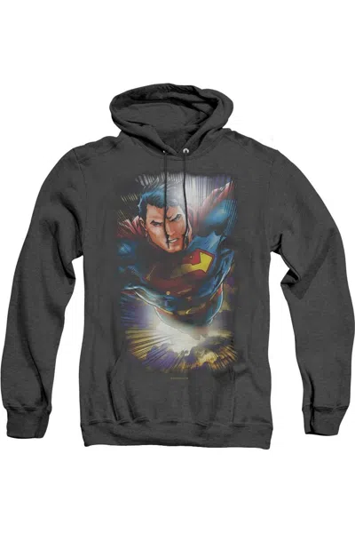Gildan Superman In The Sky Adult Heather Hoodie / Hooded Sweatshirt In Black