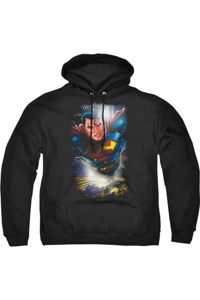 Gildan Superman In The Sky Adult Pull Over Hoodie / Hooded Sweatshirt In Black