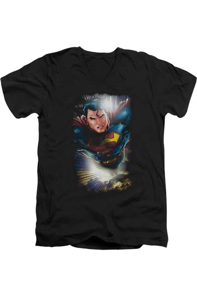 Gildan Superman In The Sky Short Sleeve Adult V Neck Premium Cotton Tee / T-shirt In Black