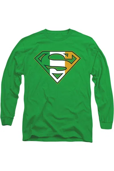 Gildan Superman Irish Shield Long Sleeve Adult Tee / T-shirt In Green