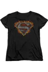 Gildan Superman Iron Fire Shield Short Sleeve Womens Tee / T-shirt In Black