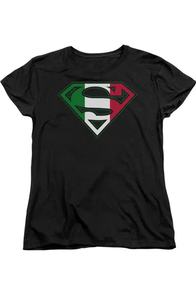 Gildan Superman Italian Shield Short Sleeve Womens Tee / T-shirt In Black