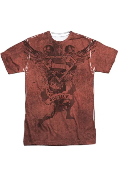 Gildan Superman Justice Upheld Short Sleeve Adult 100% Poly Crew Tee / T-shirt In White