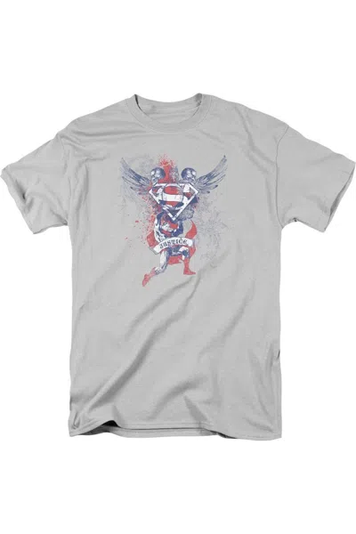 Gildan Superman Justice Upheld Short Sleeve Adult Tee / T-shirt In Silver