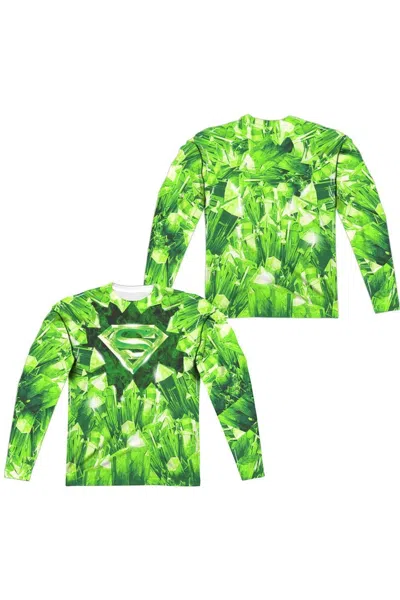 Gildan Superman Kryptonite Shield (front/back Print) Long Sleeve Adult Poly Crew Tee / T-shirt In White