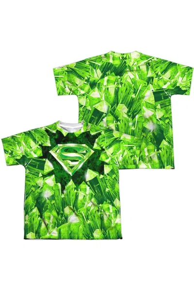 Gildan Kids' Superman Kryptonite Shield (front/back Print) Short Sleeve Youth Poly Crew Tee / T-shirt In Silver