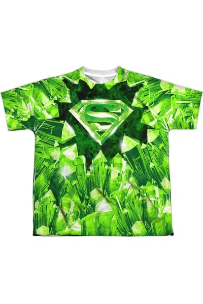 Gildan Kids' Superman Kryptonite Shield Short Sleeve Youth Poly Crew Tee / T-shirt In Green