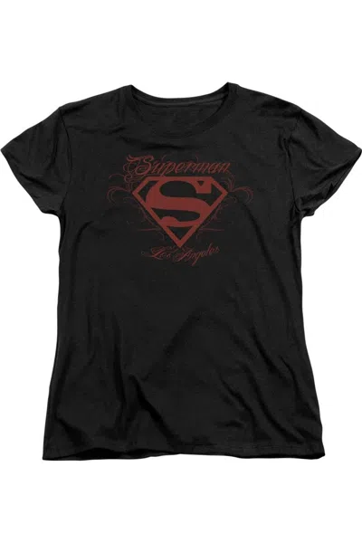 Gildan Superman La Short Sleeve Womens Tee / T-shirt In Black