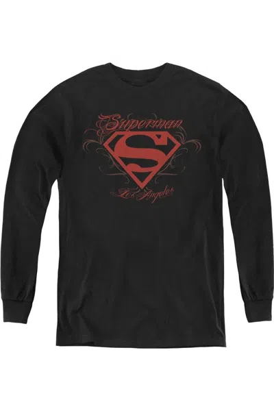 Gildan Kids' Superman La Youth Long Sleeve Tee / T-shirt In Black
