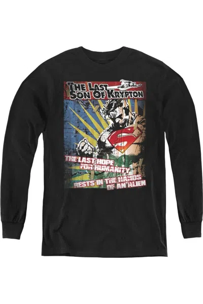 Gildan Kids' Superman Last Hope Youth Long Sleeve Tee / T-shirt In Black