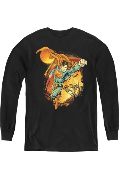 Gildan Kids' Superman Last Sons Youth Long Sleeve Tee / T-shirt In Black