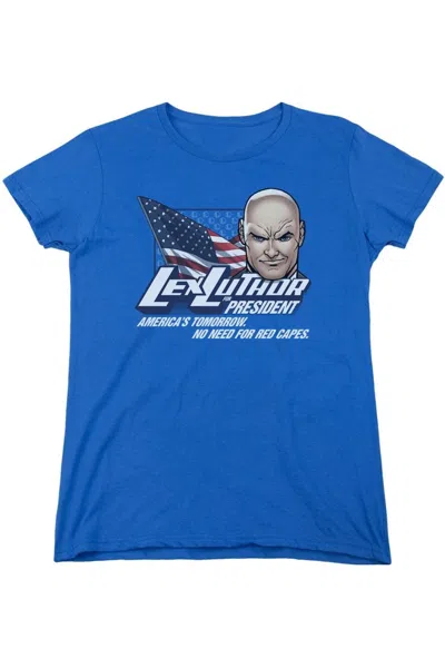 Gildan Superman Lex For President Short Sleeve Womens Tee / T-shirt In Blue