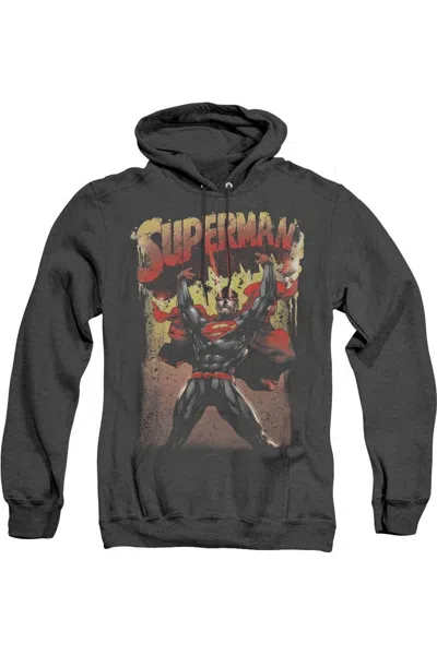 Gildan Superman Lift Up Adult Heather Hoodie / Hooded Sweatshirt In Black