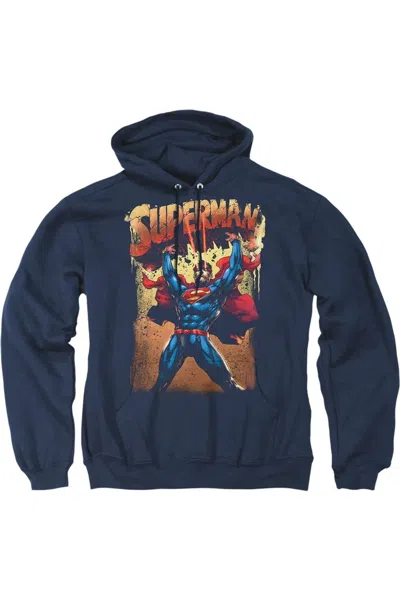 Gildan Superman Lift Up Adult Pull Over Hoodie / Hooded Sweatshirt In Blue